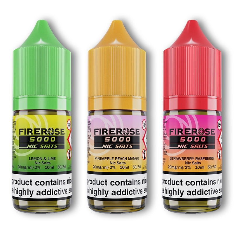 Three bottles of Firerose 5000 Nic Salts