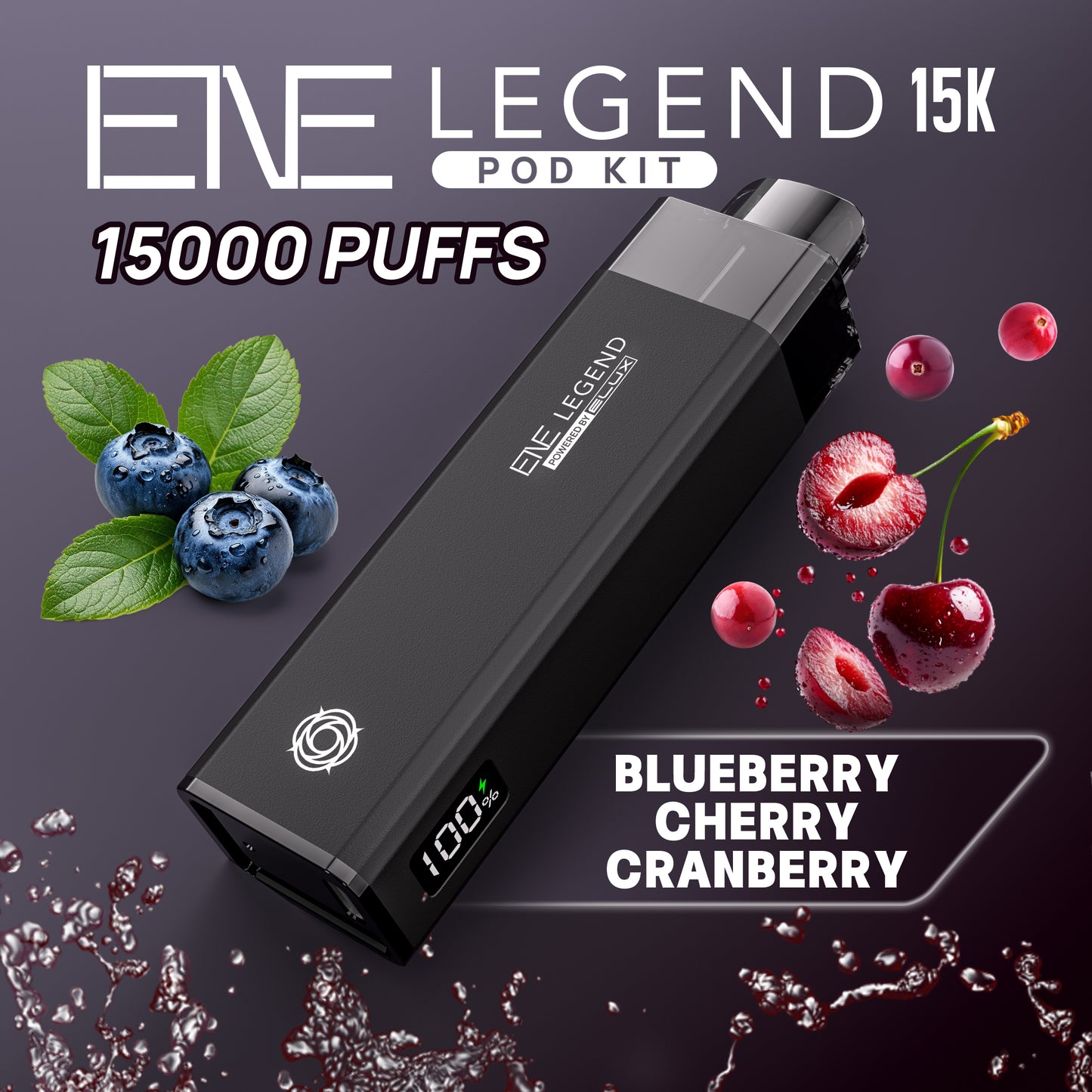 Elux ENE Legend 15k Pod Kit with blueberries, cherries, and cranberries