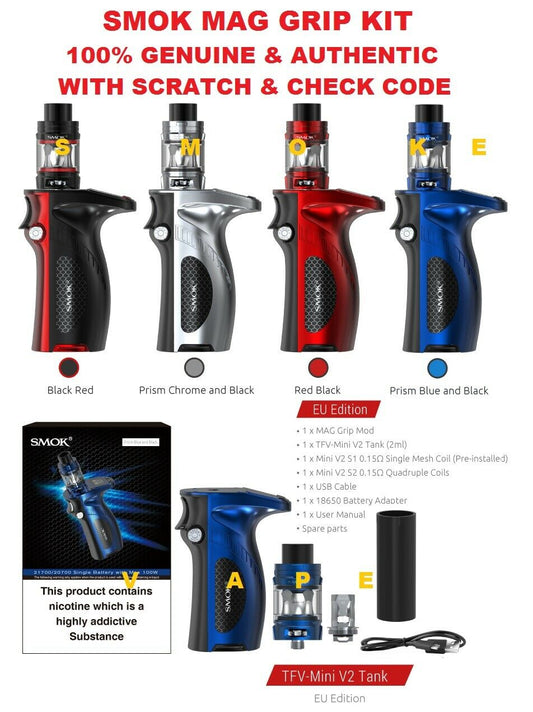 SMOK MAG GRIP MOD KIT VAPE E-CIGARETTE VAPORIZER 2ML TFV MINI V2 TANK 100W - vapeswholesale