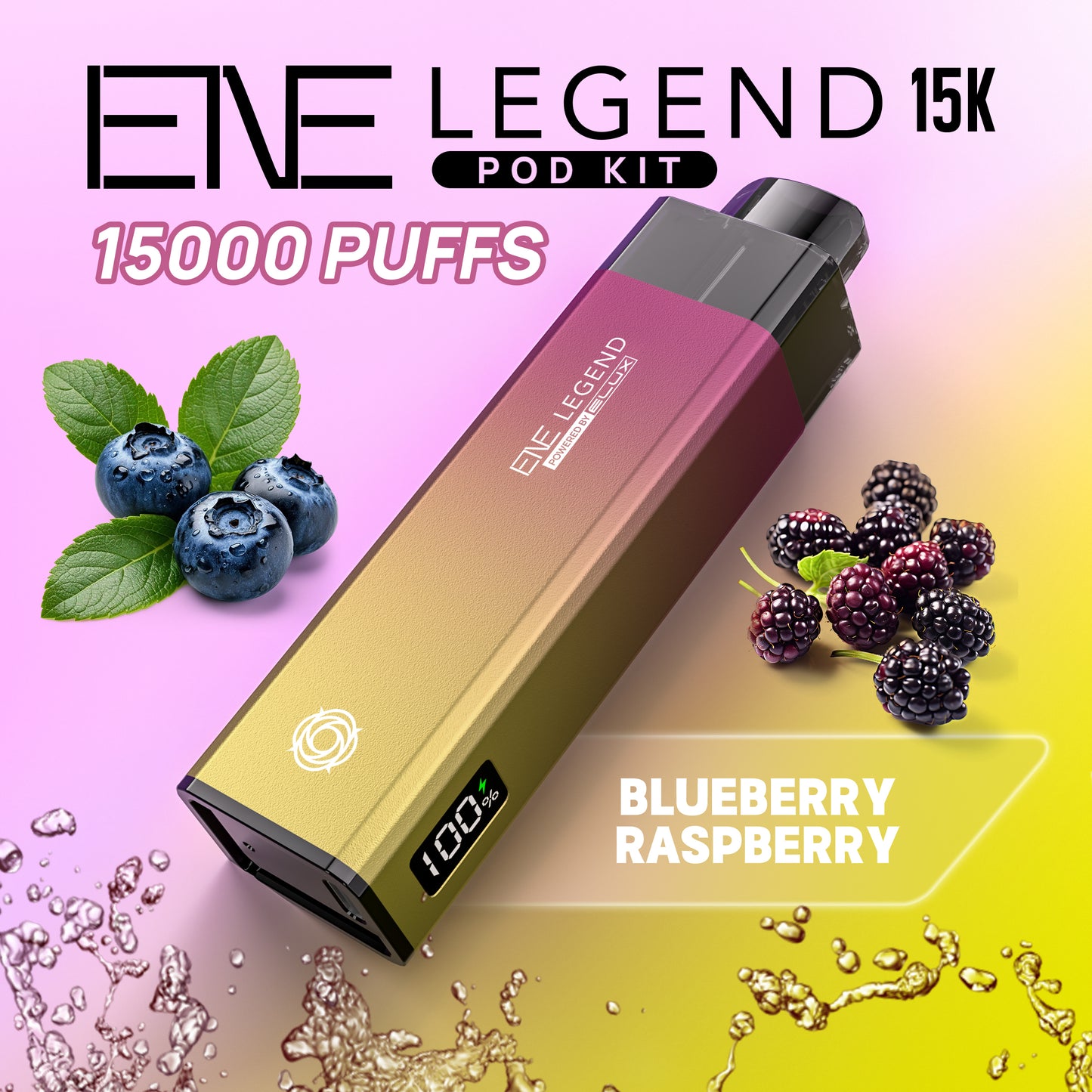 Elux ENE Legend 15k Pod Kit with blueberries and raspberries