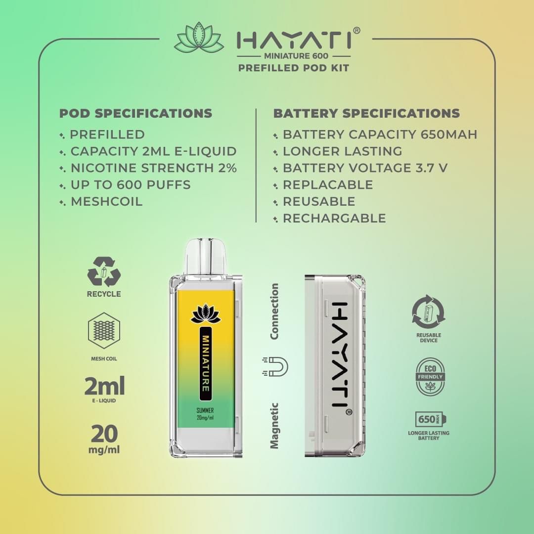 Hayati Mini Hayati Miniature 600 Flavour PODs: Disposable Pods