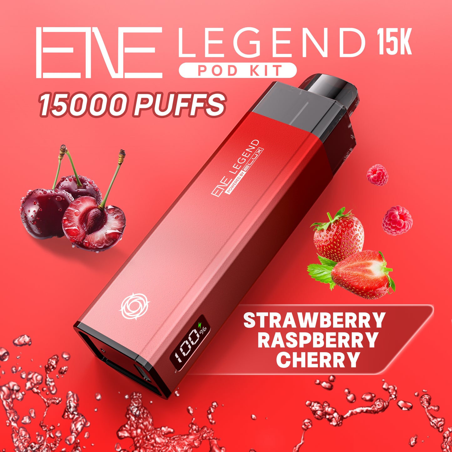 Elux ENE Legend 15k Pod Kit with strawberry, raspberry, and cherry flavors