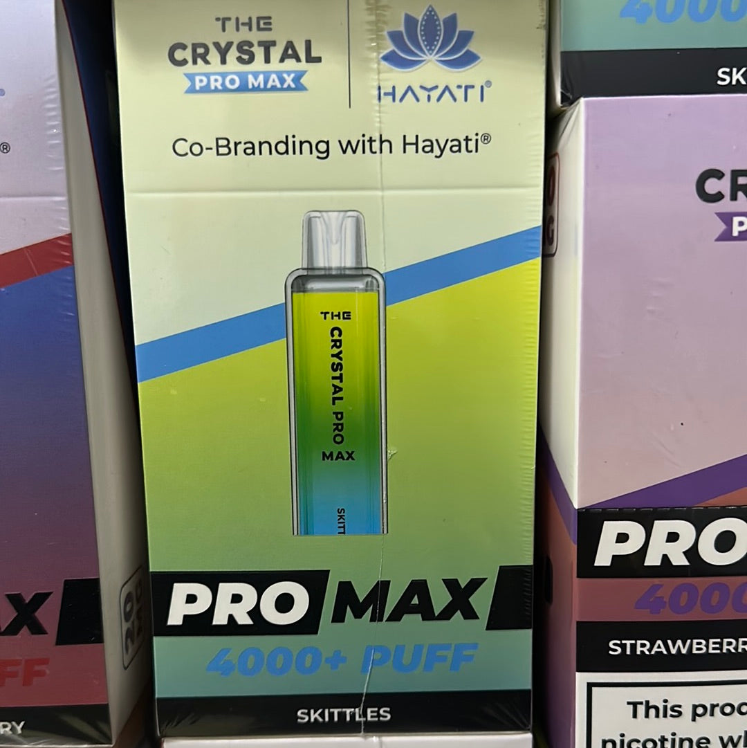 Crystal Pro Max 4000+ Puffs CoBrand with Hayati 20mg LongLasting Flavor, Ergonomic Design Crystal Pro Max 4000+ Puffs CoBrand with Hayati 20mg LongLasting Flavor, Ergonomic Design