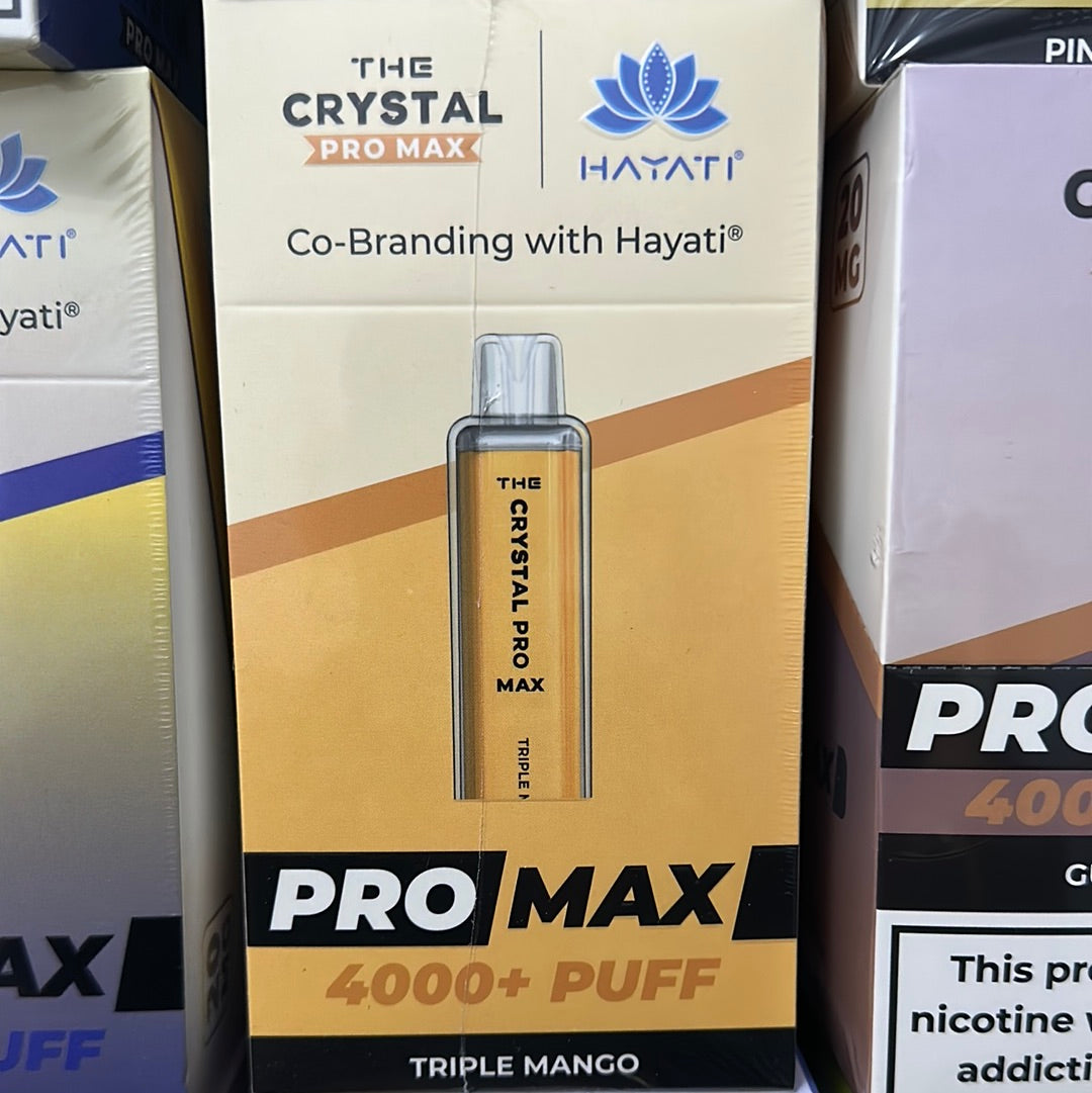 Crystal Pro Max 4000+ Puffs CoBrand with Hayati 20mg LongLasting Flavor, Ergonomic Design Crystal Pro Max 4000+ Puffs CoBrand with Hayati 20mg LongLasting Flavor, Ergonomic Design
