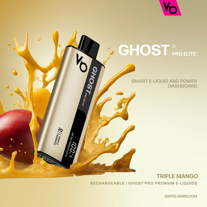 Ghost Pro Elite vape device with splashing liquid and mango