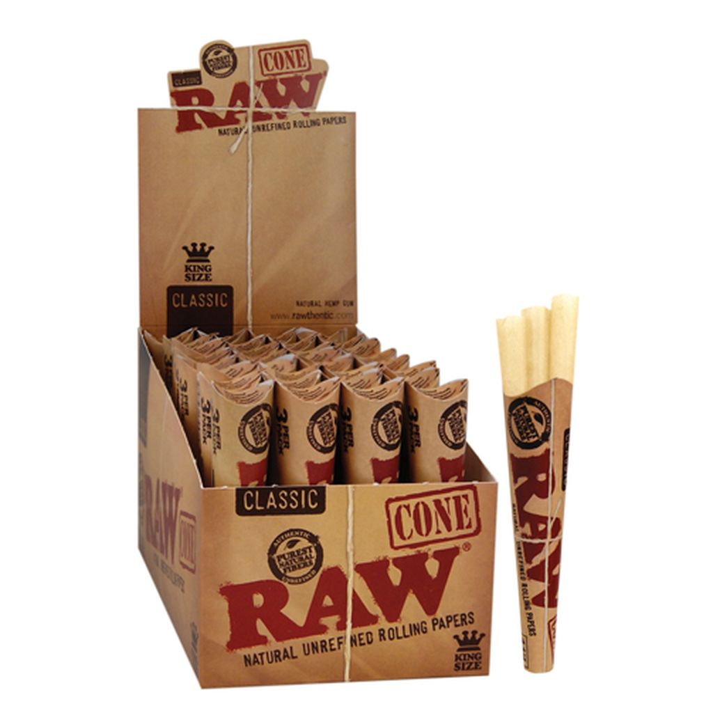 RAW Cone Unrefined Rolling Papers | Box of 15