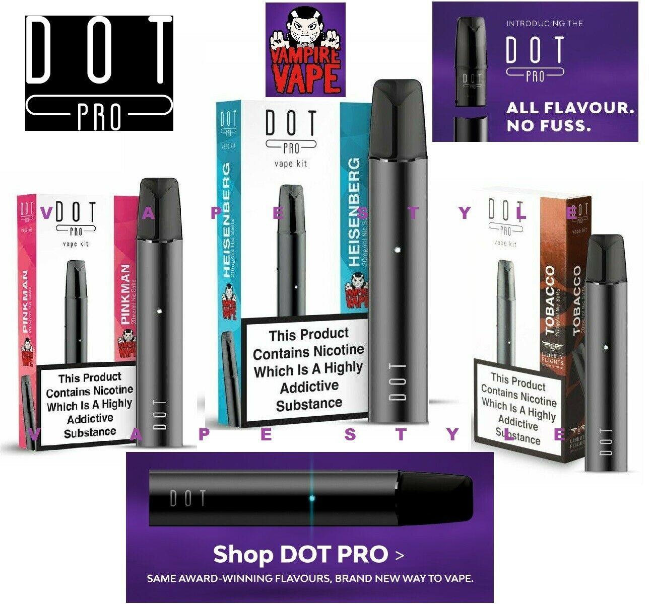 DOT Pro Vape Kit Vampire Vape Heisenberg Full Kit Pod System Starter Kit Pen - vapeswholesale