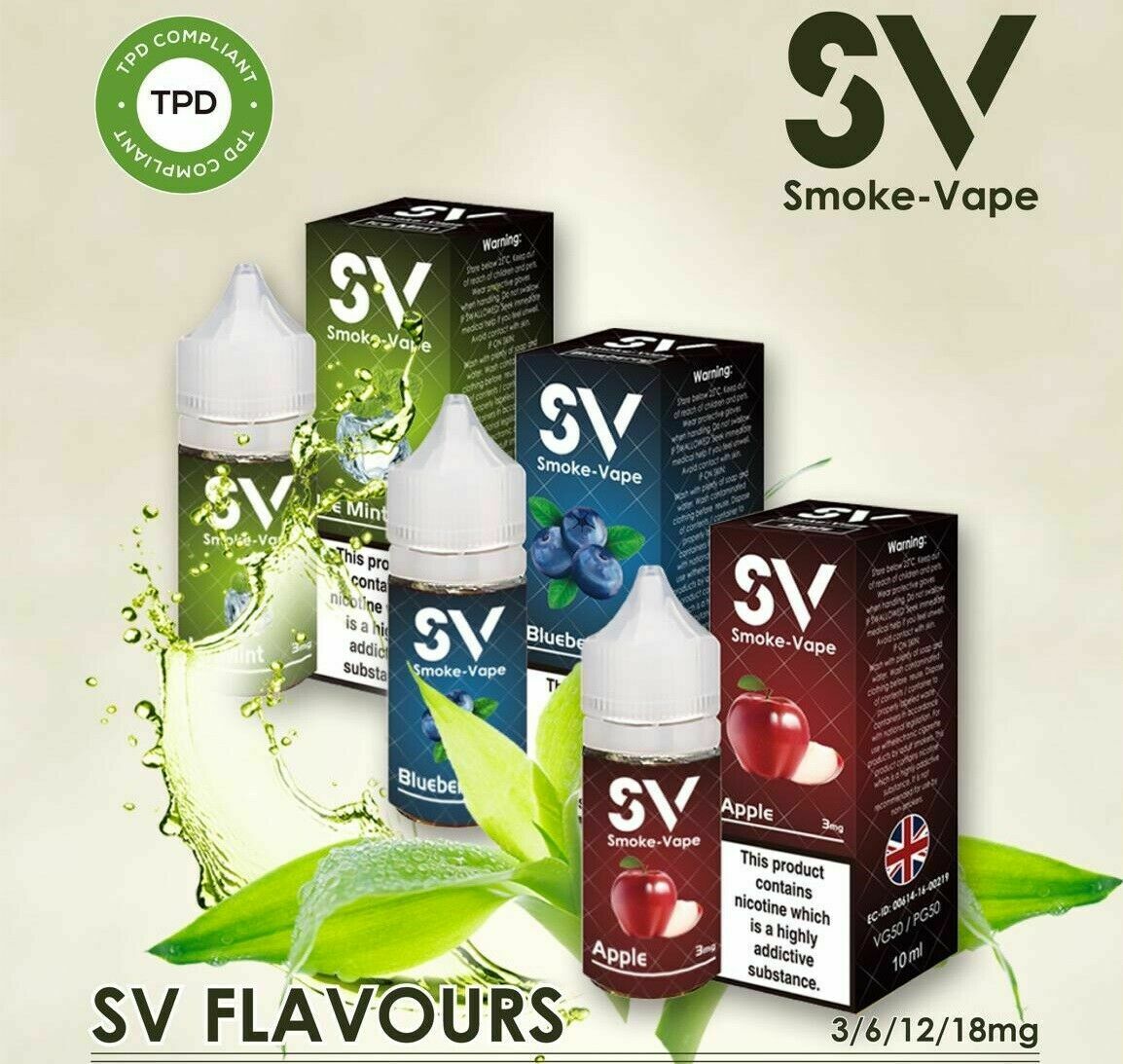 SV Smoke Vape E-Liquid 10x 10ml Bottles All Flavours & Strengths Spearmint - vapeswholesale