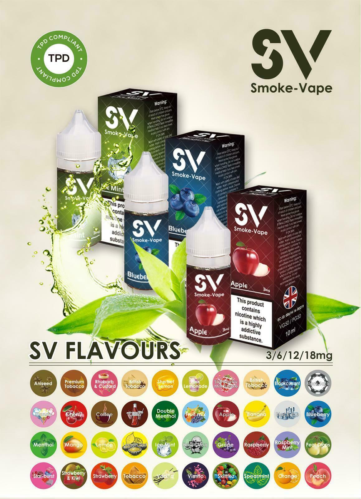 SV Smoke Vape E-Liquid 10x 10ml Bottles All Flavours & Strengths Spearmint - vapeswholesale