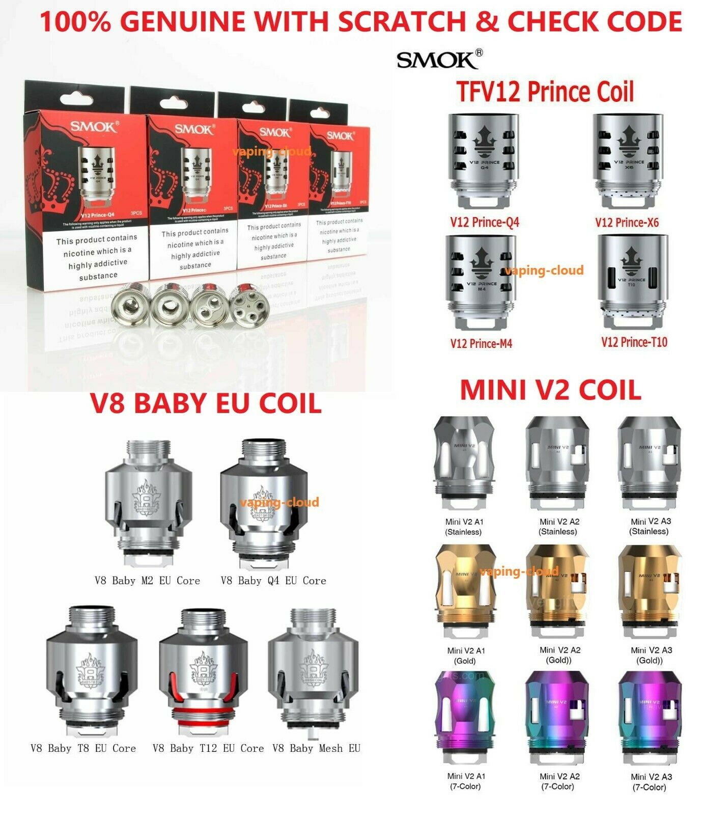 SMOK Prince Coils TFV12 Replacement Coils Head V12-T10 X6 M4 Q4 Mesh Strip - vapeswholesale