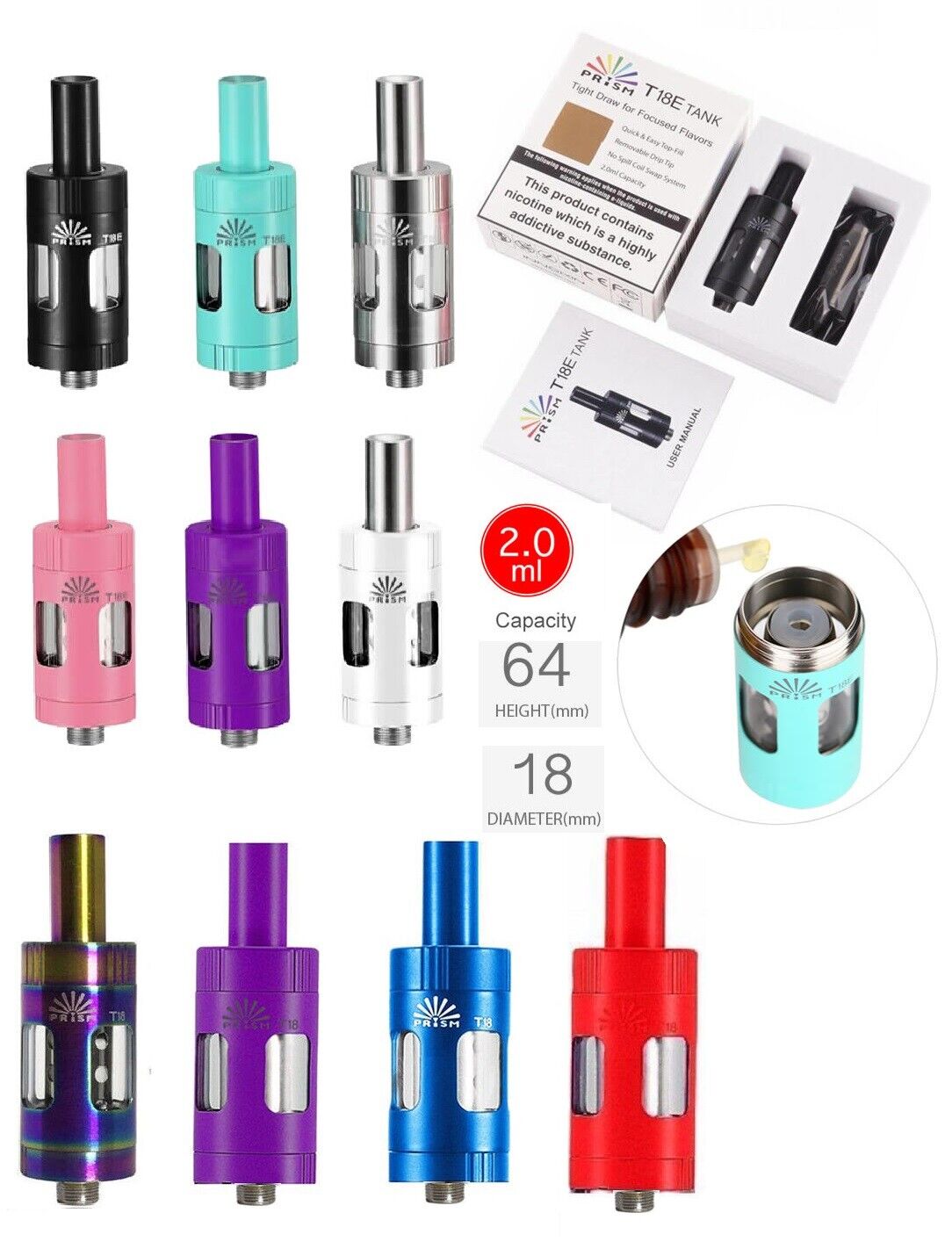 INNOKIN ENDURA PRISM T18E TANK 2ML T18E 1.5ohm COILS - vapeswholesale