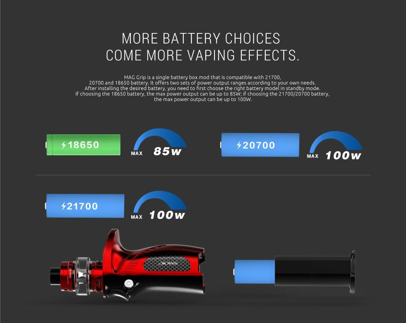 SMOK MAG GRIP MOD KIT VAPE E-CIGARETTE VAPORIZER 2ML TFV MINI V2 TANK