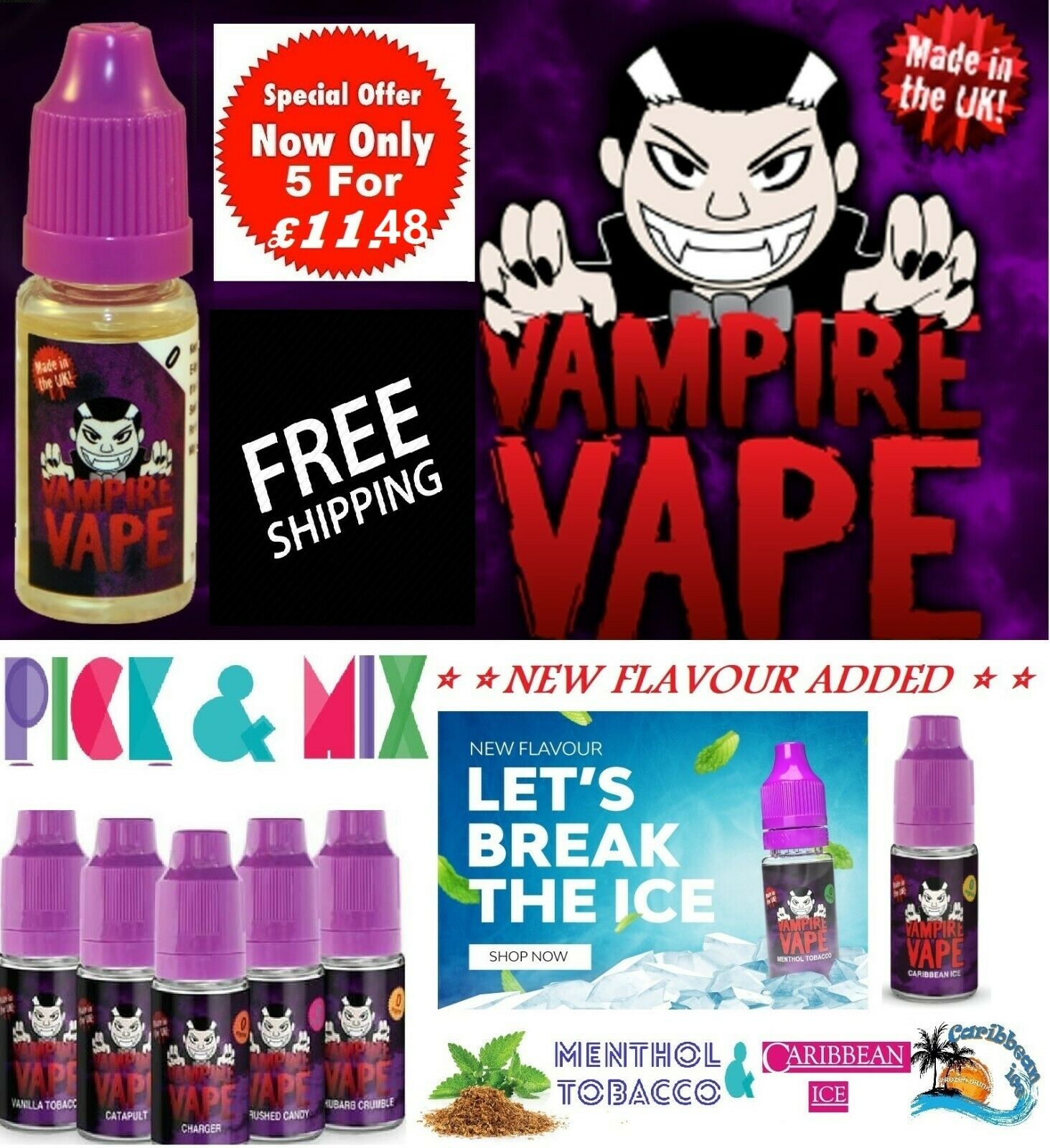 Vampire Vape E-Liquid 5 x 10ml - vapeswholesale